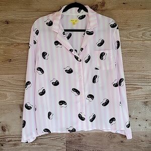 Shady Lady Size Large Pink and White Striped Satin PJ Top